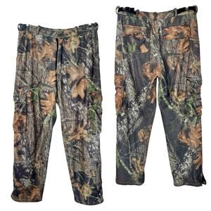VTG Camo Cargo Pants M 35x31 READ Mesh Lined Zip Legs Fleecey Mossy Oak Hunting